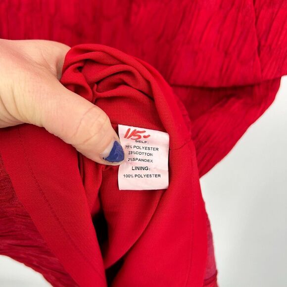 KAY UNGER Red Textured Peplum Knee Length Pleated Sheath Dress Size 2 - Picture 7 of 7